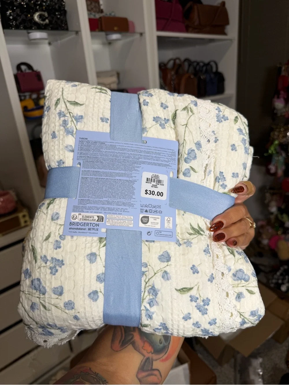 Primark Bridgerton Floral Cream & Blue Throw